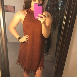 Rusty Suede Swing Dress w/ Tassle Details